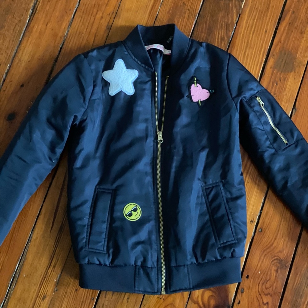 Ci Sono Bomber Jacket Zip Up Navy with Emoji Patches Size XS (7) Girls